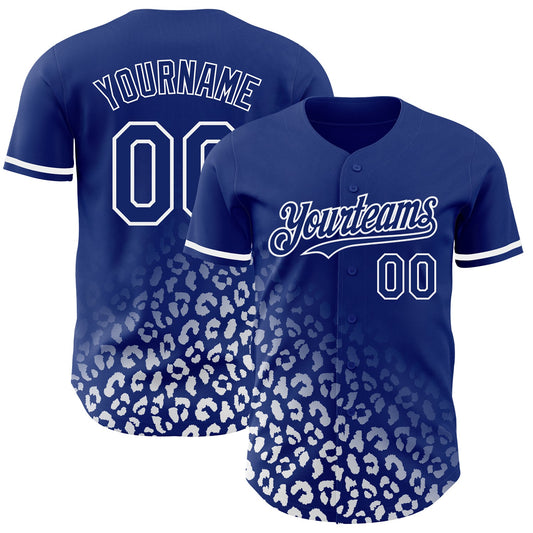 Custom Royal White 3D Pattern Design Leopard Print Fade Fashion Authentic Baseball Jersey - Main View