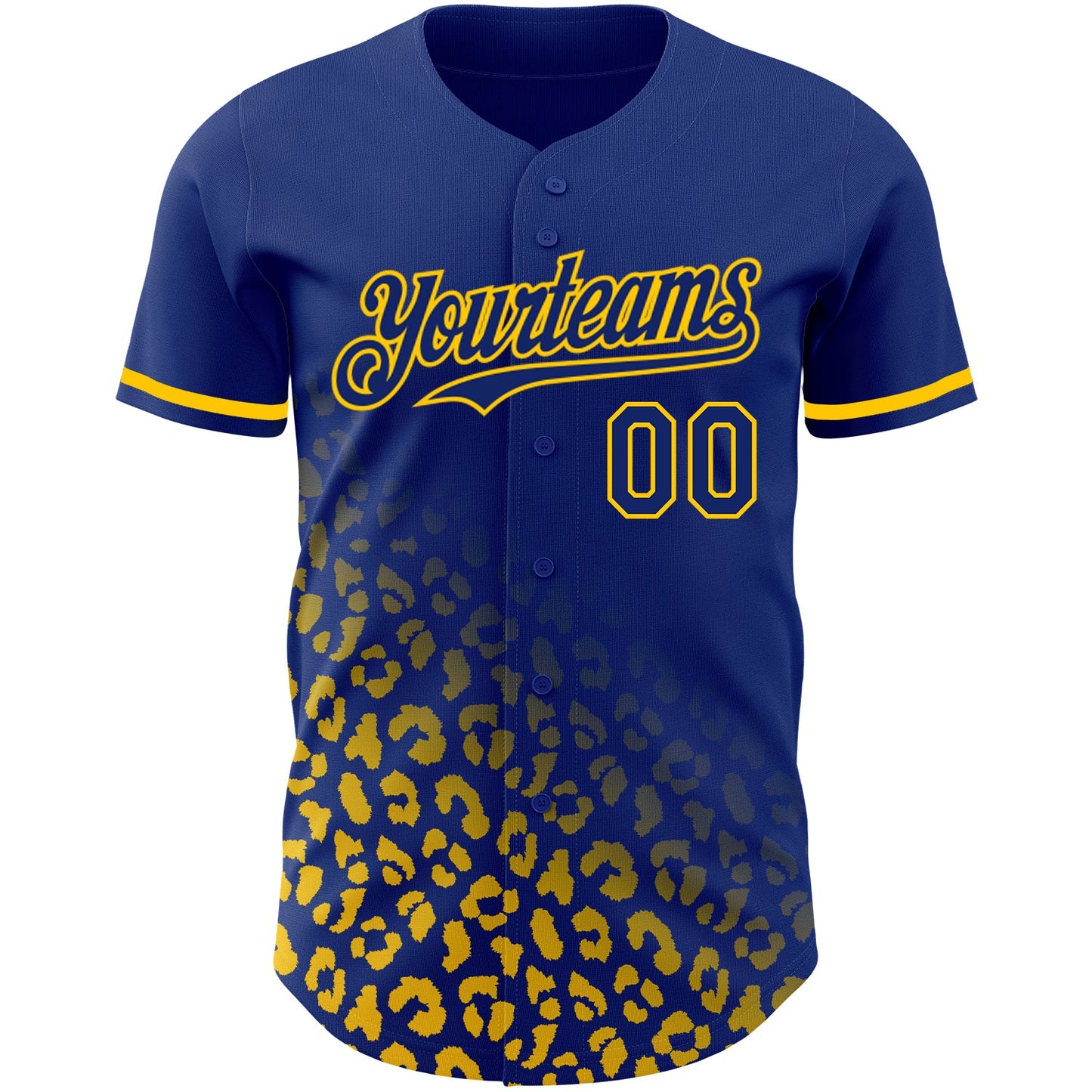 Custom Royal Yellow 3D Pattern Design Leopard Print Fade Fashion Authentic Baseball Jersey view 2