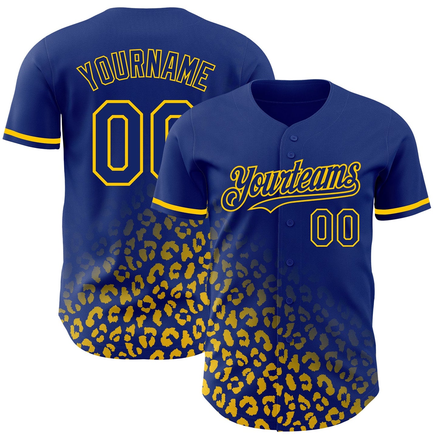 Custom Royal Yellow 3D Pattern Design Leopard Print Fade Fashion Authentic Baseball Jersey - Main View