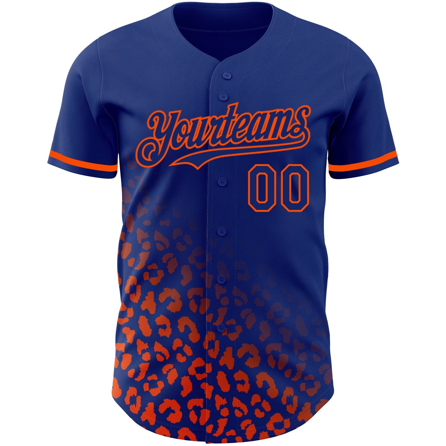 Custom Royal Orange 3D Pattern Design Leopard Print Fade Fashion Authentic Baseball Jersey view 2
