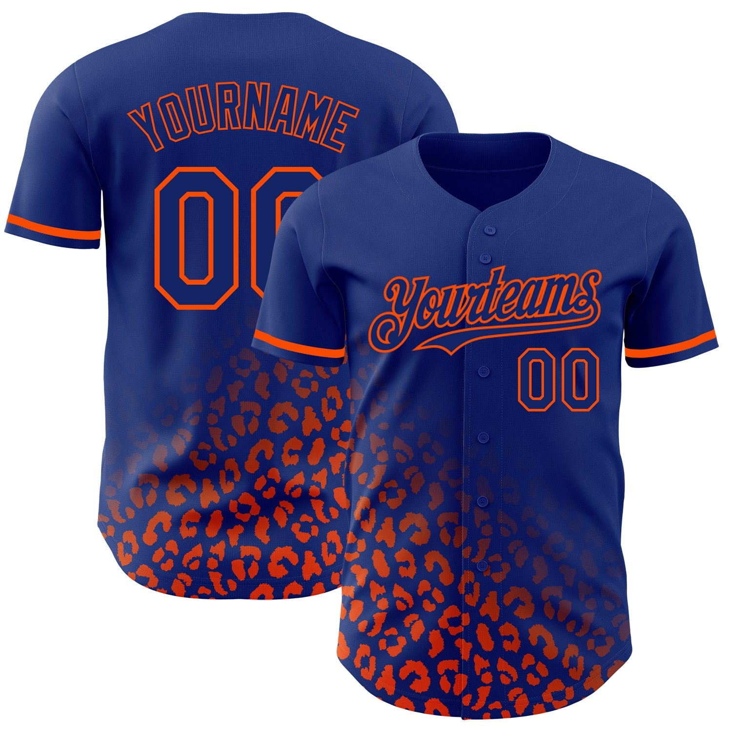 Custom Royal Orange 3D Pattern Design Leopard Print Fade Fashion Authentic Baseball Jersey - Main View