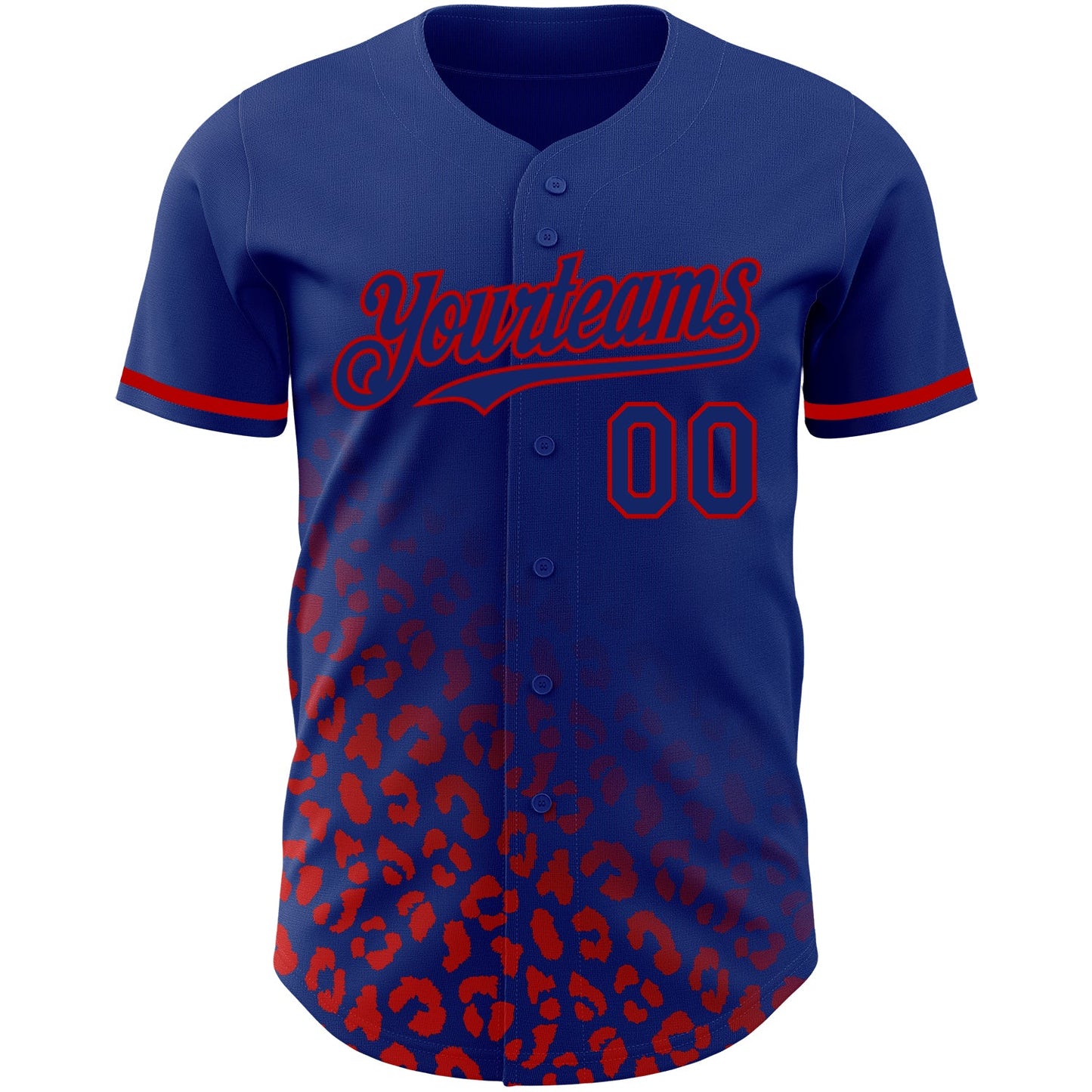 Custom Royal Red 3D Pattern Design Leopard Print Fade Fashion Authentic Baseball Jersey view 2