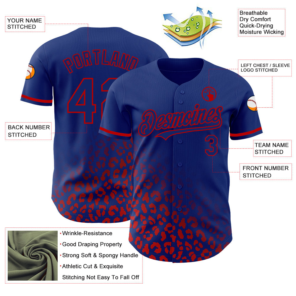 Custom Royal Red 3D Pattern Design Leopard Print Fade Fashion Authentic Baseball Jersey view 3