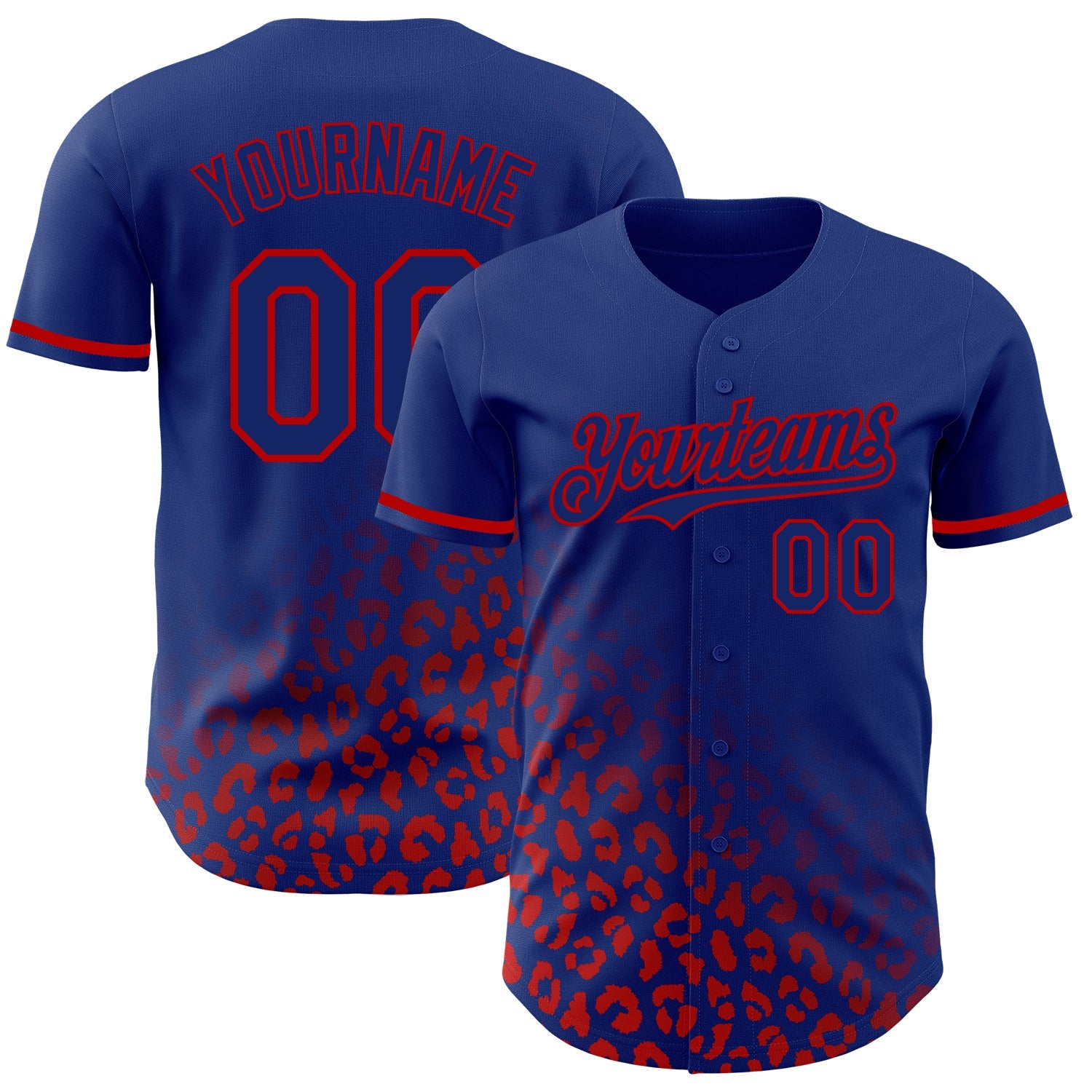 Custom Royal Red 3D Pattern Design Leopard Print Fade Fashion Authentic Baseball Jersey - Main View
