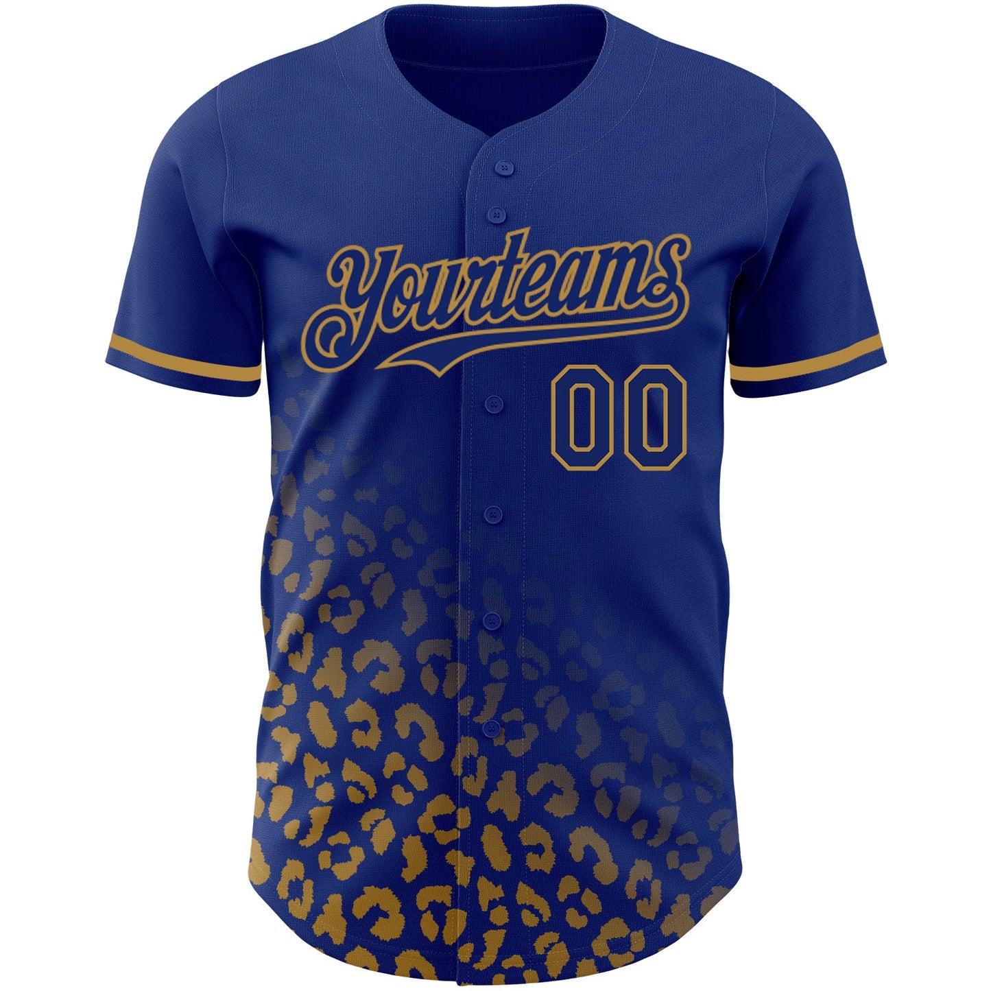 Custom Royal Old Gold 3D Pattern Design Leopard Print Fade Fashion Authentic Baseball Jersey view 2