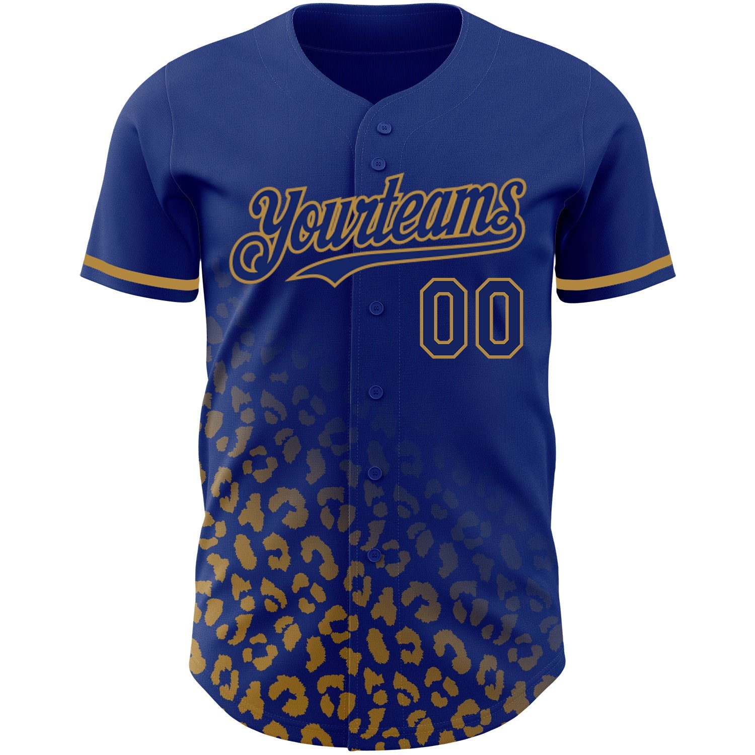 Custom Royal Old Gold 3D Pattern Design Leopard Print Fade Fashion Authentic Baseball Jersey view 2