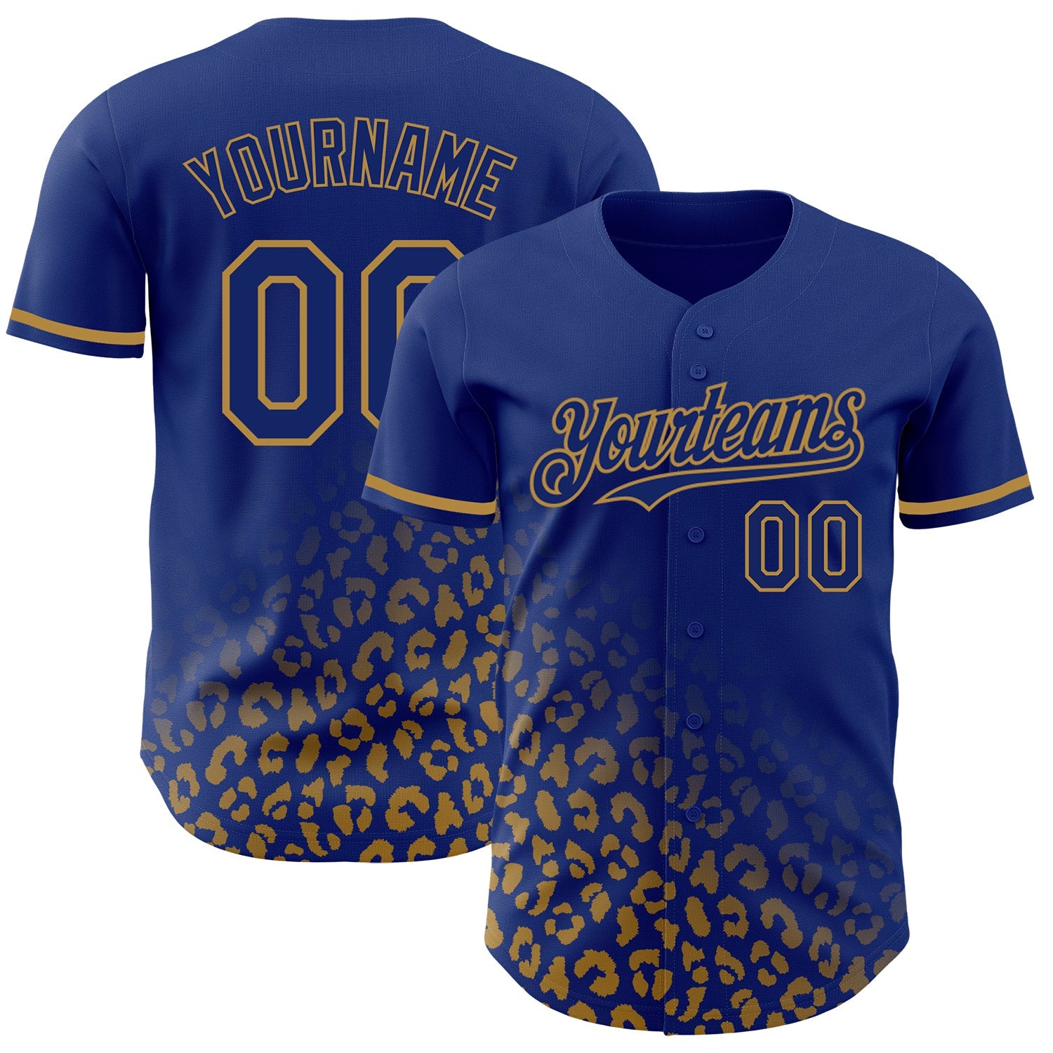 Custom Royal Old Gold 3D Pattern Design Leopard Print Fade Fashion Authentic Baseball Jersey - Main View