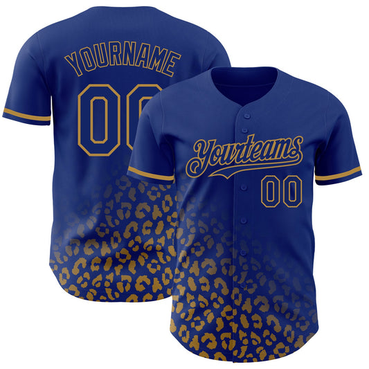 Custom Royal Old Gold 3D Pattern Design Leopard Print Fade Fashion Authentic Baseball Jersey - Main View