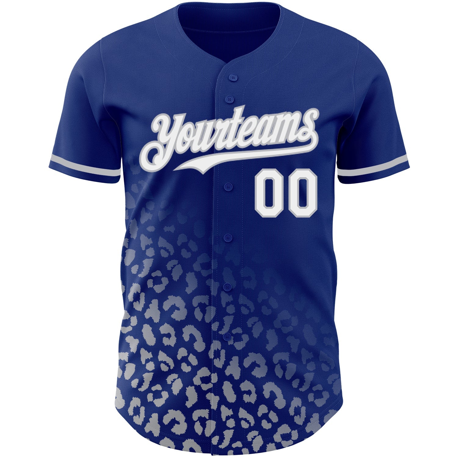 Custom Royal White-Gray 3D Pattern Design Leopard Print Fade Fashion Authentic Baseball Jersey view 2