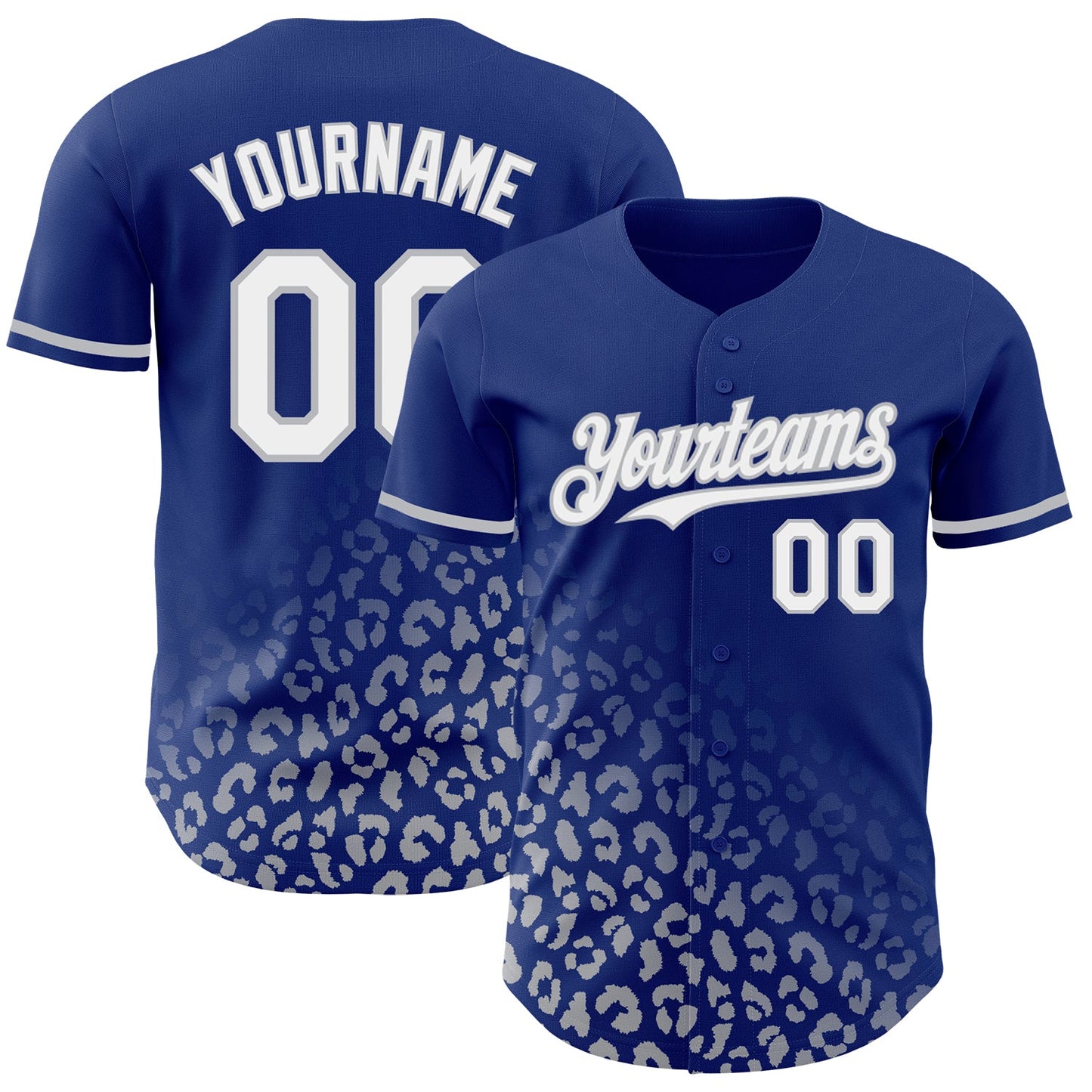 Custom Royal White-Gray 3D Pattern Design Leopard Print Fade Fashion Authentic Baseball Jersey - Main View