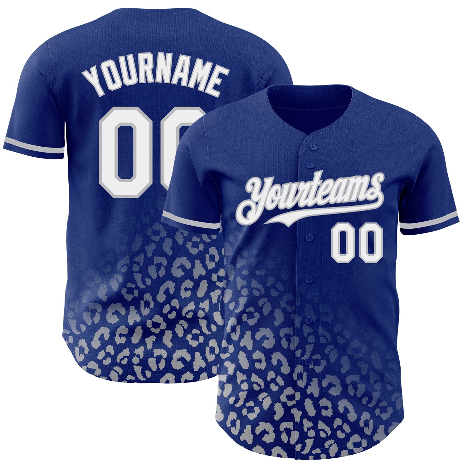 Custom Royal White-Gray 3D Pattern Design Leopard Print Fade Fashion Authentic Baseball Jersey - Main View