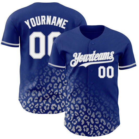 Custom Royal White-Gray 3D Pattern Design Leopard Print Fade Fashion Authentic Baseball Jersey - Main View
