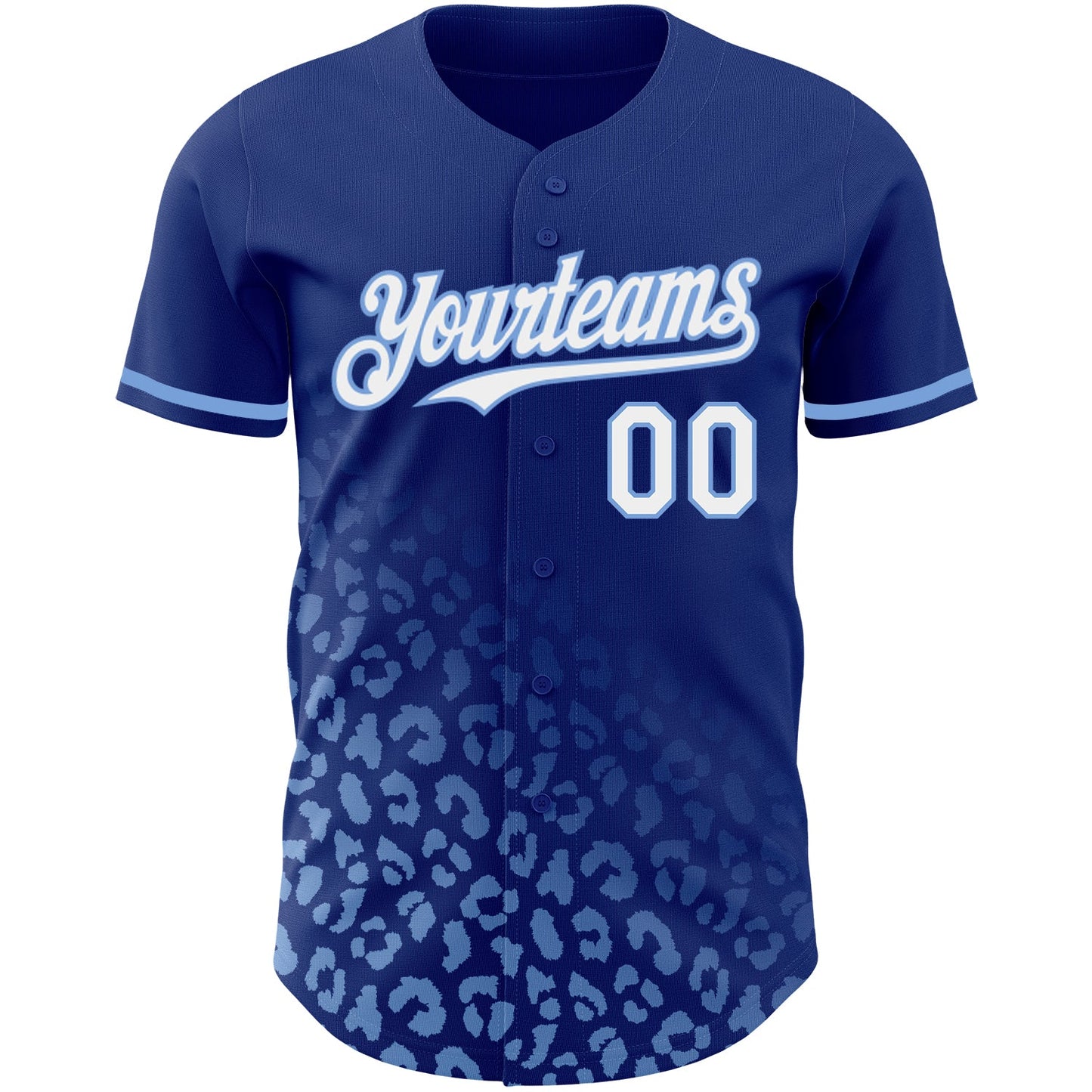 Custom Royal White-Light Blue 3D Pattern Design Leopard Print Fade Fashion Authentic Baseball Jersey view 2