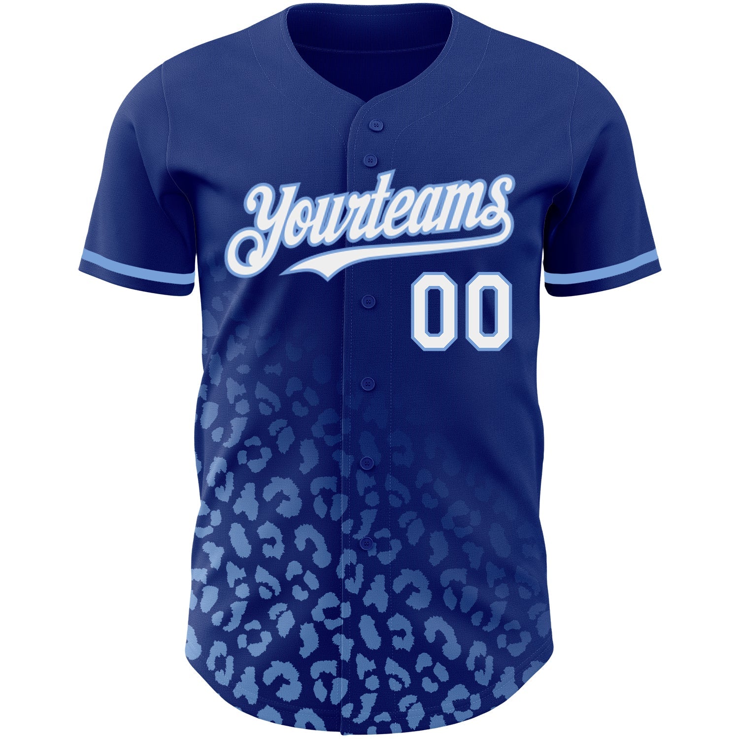Custom Royal White-Light Blue 3D Pattern Design Leopard Print Fade Fashion Authentic Baseball Jersey view 2