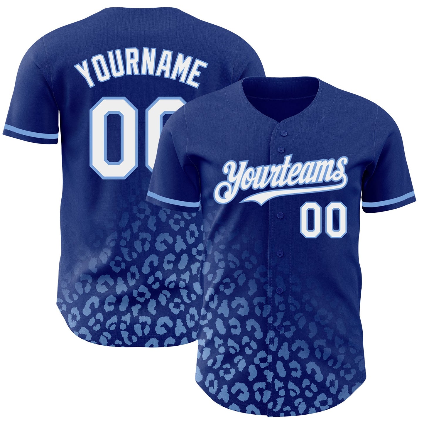 Custom Royal White-Light Blue 3D Pattern Design Leopard Print Fade Fashion Authentic Baseball Jersey - Main View