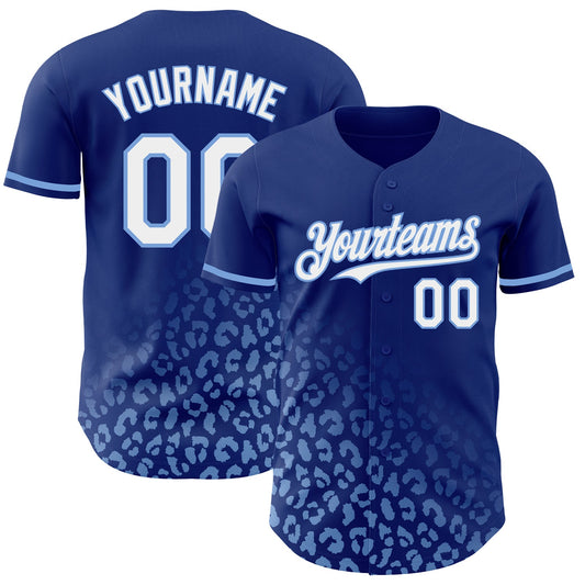 Custom Royal White-Light Blue 3D Pattern Design Leopard Print Fade Fashion Authentic Baseball Jersey - Main View
