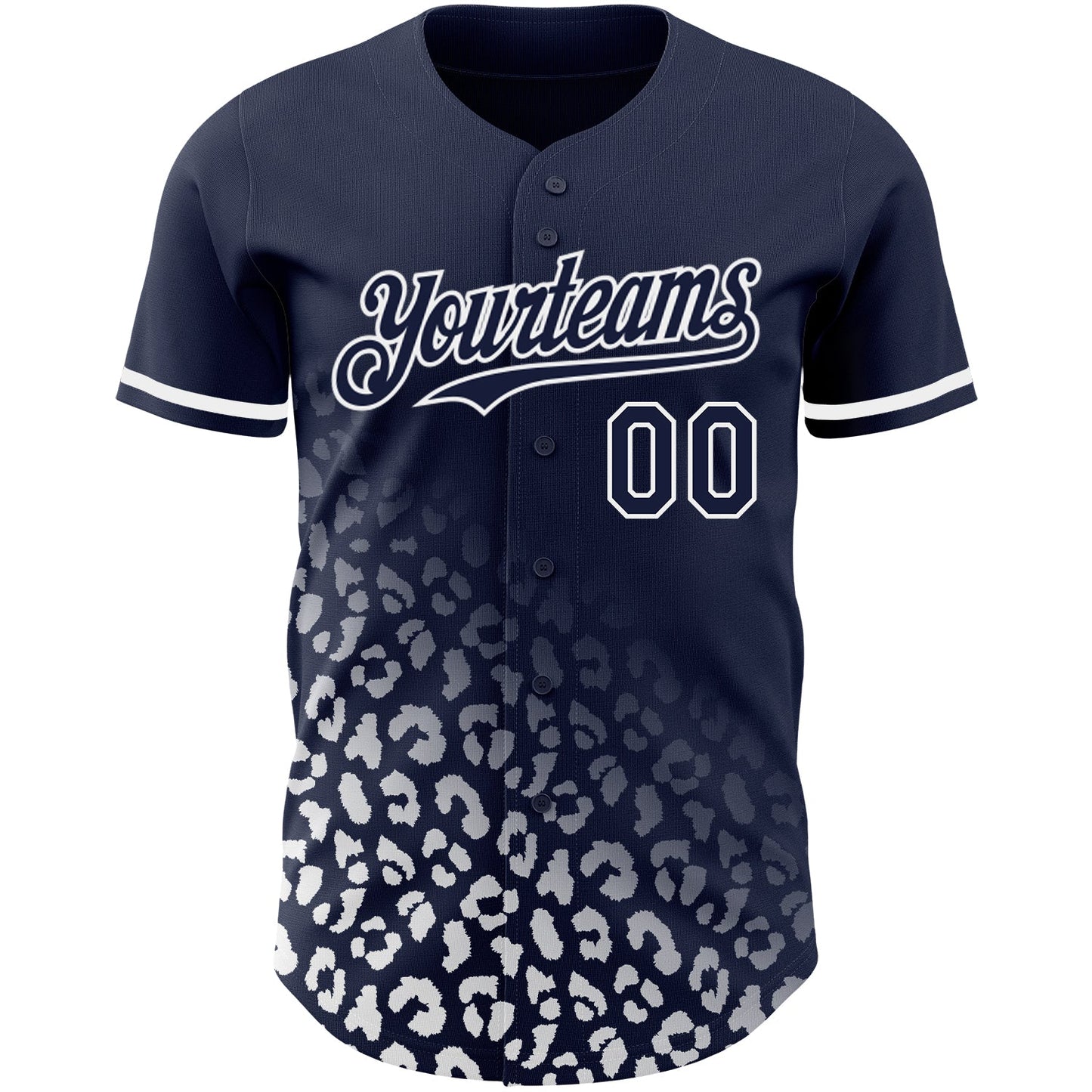Custom Navy White 3D Pattern Design Leopard Print Fade Fashion Authentic Baseball Jersey view 2
