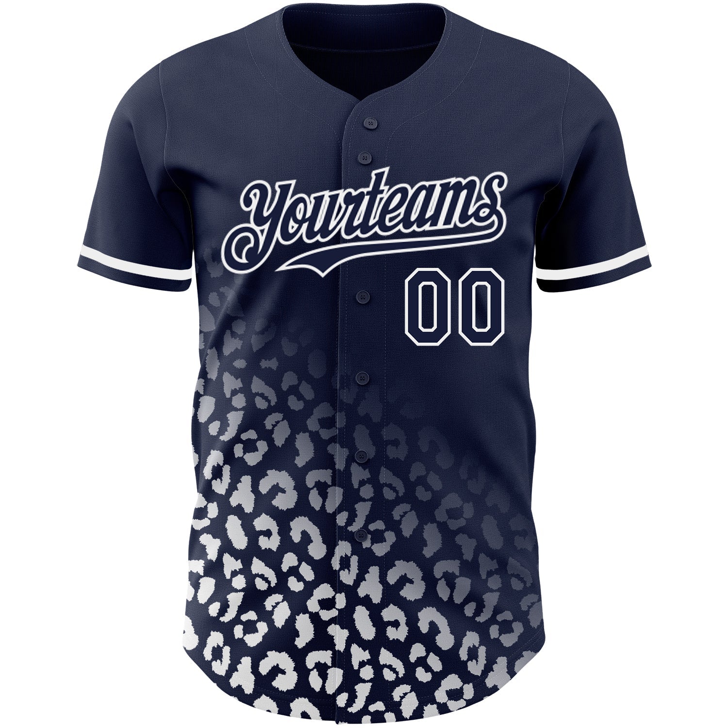 Custom Navy White 3D Pattern Design Leopard Print Fade Fashion Authentic Baseball Jersey view 2