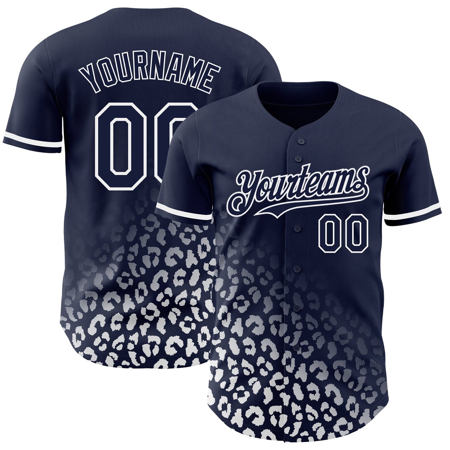 Custom Navy White 3D Pattern Design Leopard Print Fade Fashion Authentic Baseball Jersey - Main View