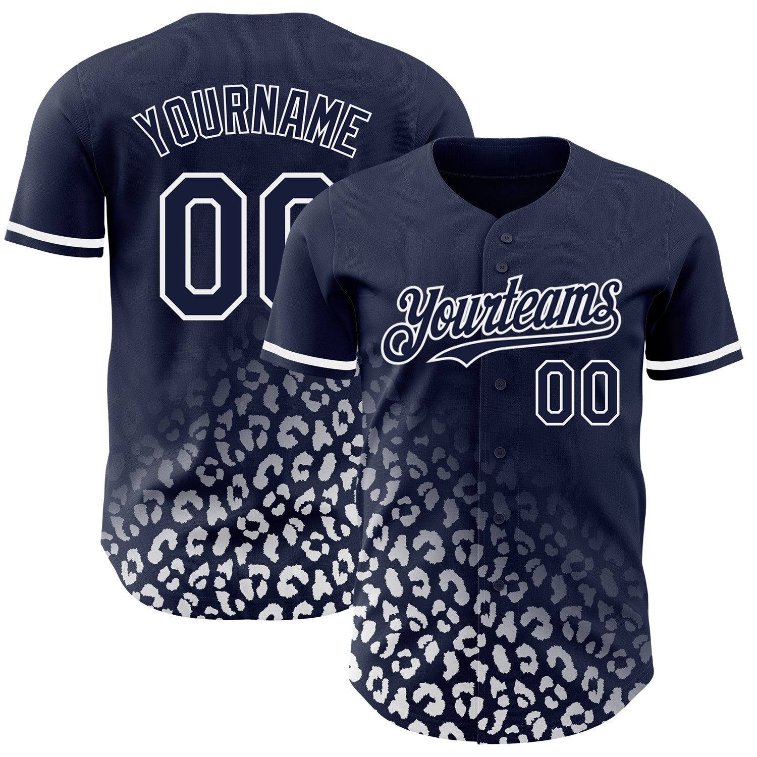 Custom Navy White 3D Pattern Design Leopard Print Fade Fashion Authentic Baseball Jersey - Main View