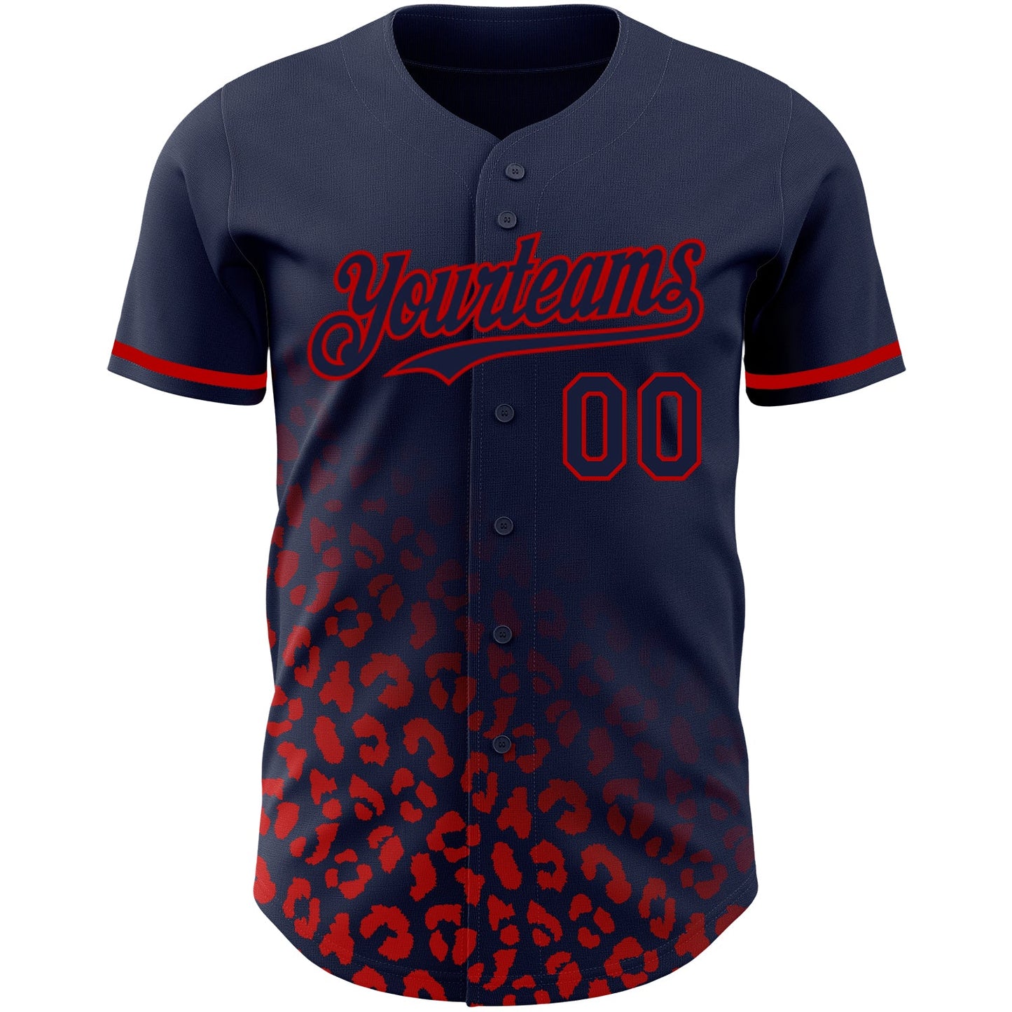 Custom Navy Red 3D Pattern Design Leopard Print Fade Fashion Authentic Baseball Jersey view 2