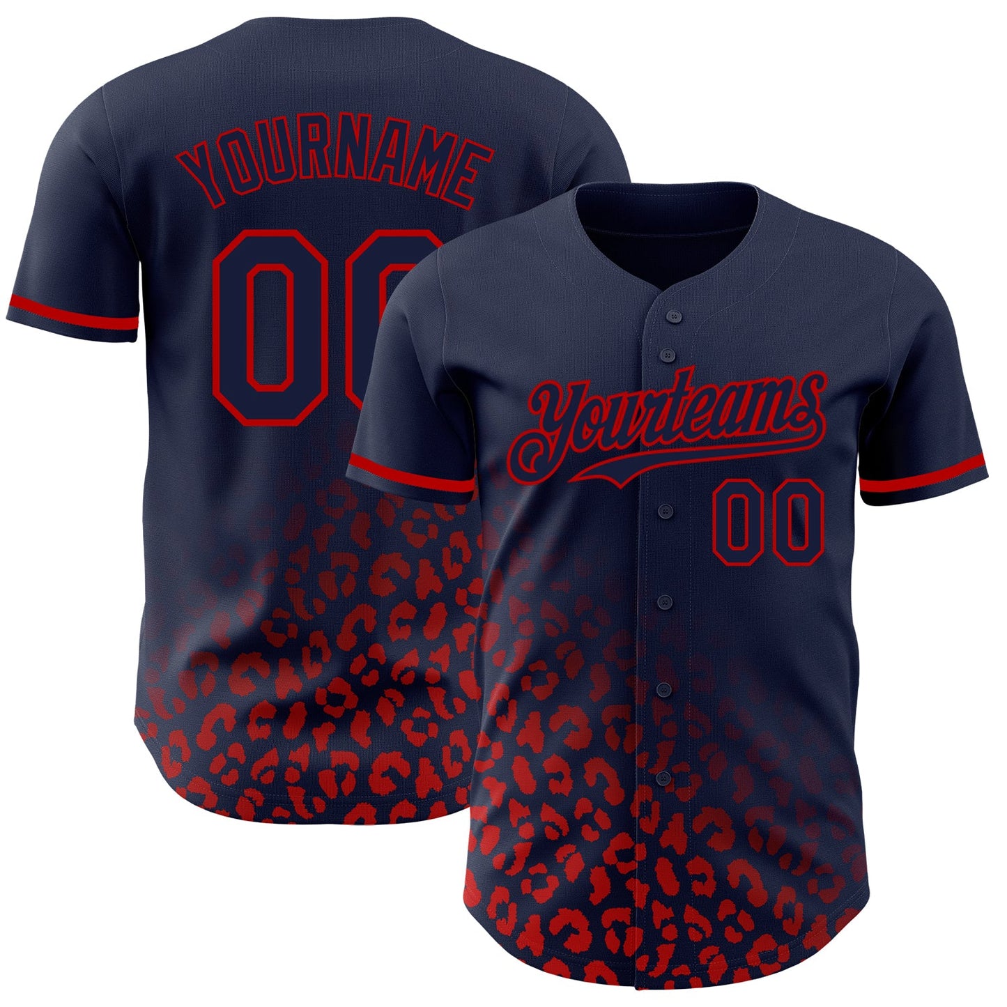 Custom Navy Red 3D Pattern Design Leopard Print Fade Fashion Authentic Baseball Jersey - Main View
