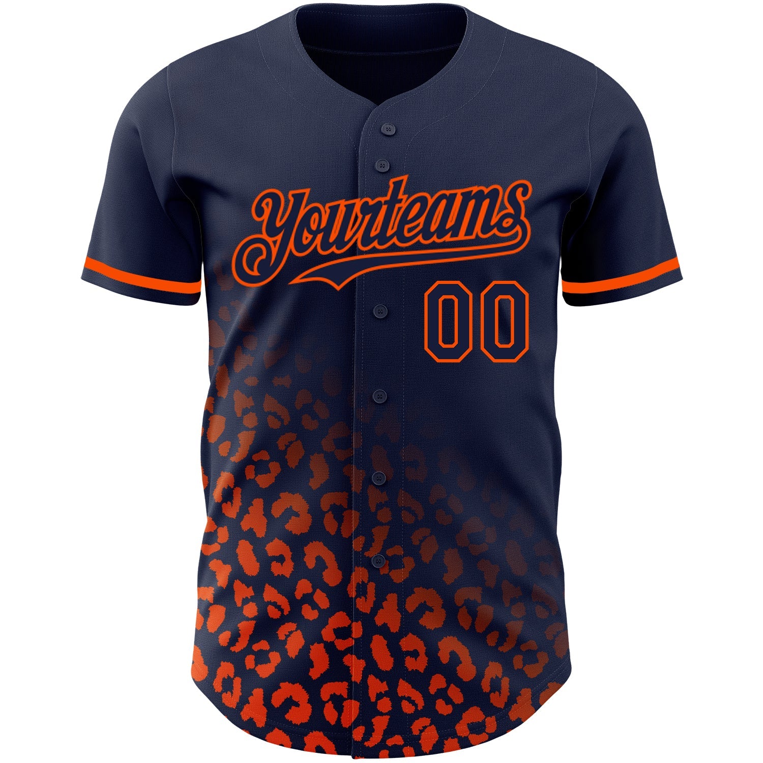 Custom Navy Orange 3D Pattern Design Leopard Print Fade Fashion Authentic Baseball Jersey view 2