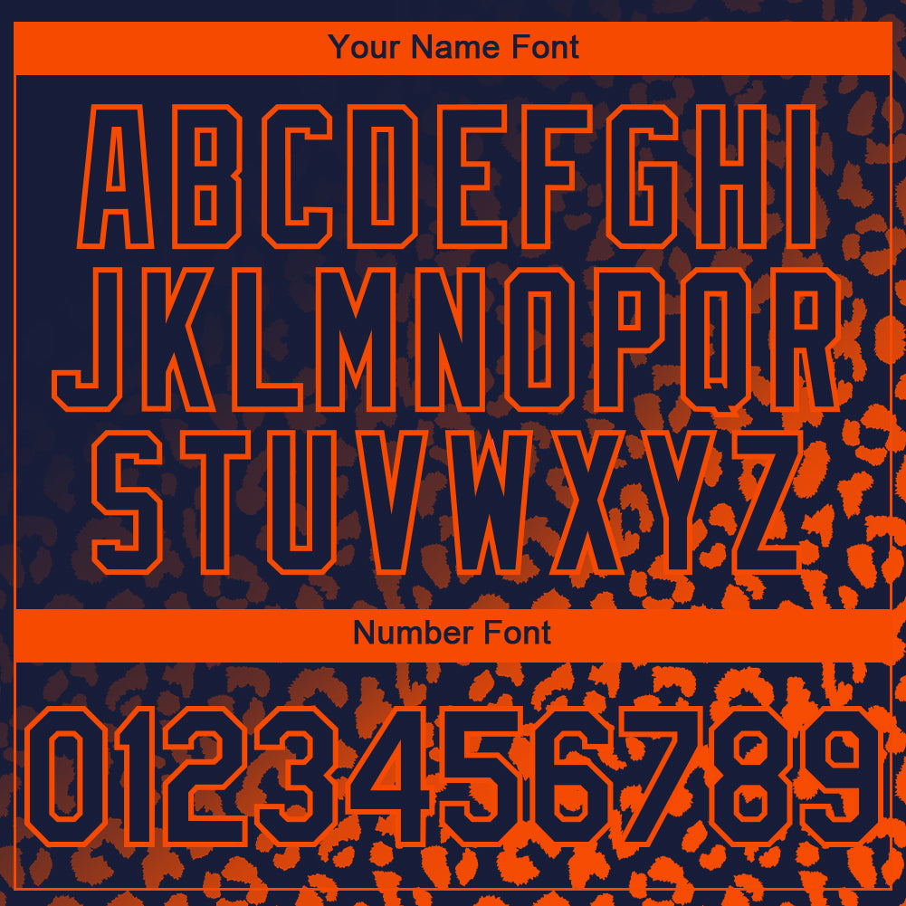 Custom Navy Orange 3D Pattern Design Leopard Print Fade Fashion Authentic Baseball Jersey view 5