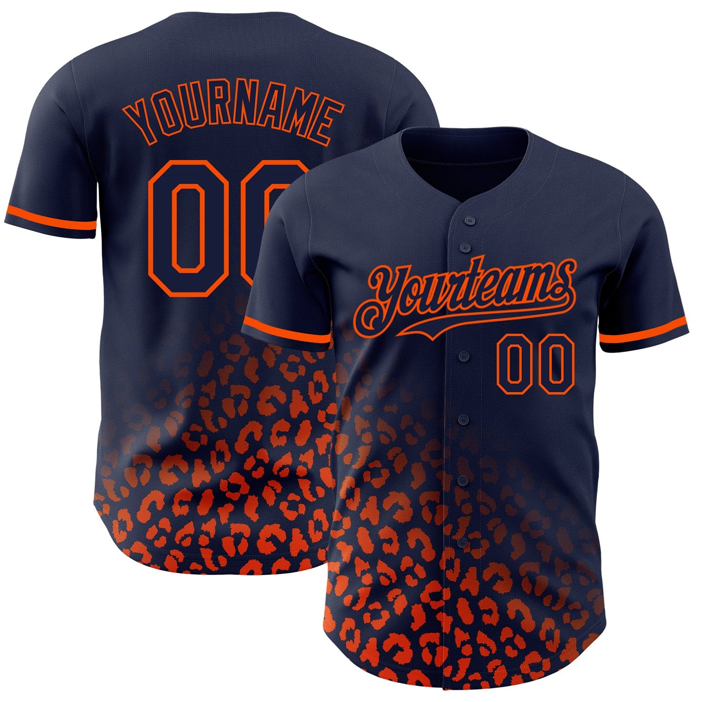 Custom Navy Orange 3D Pattern Design Leopard Print Fade Fashion Authentic Baseball Jersey - Main View