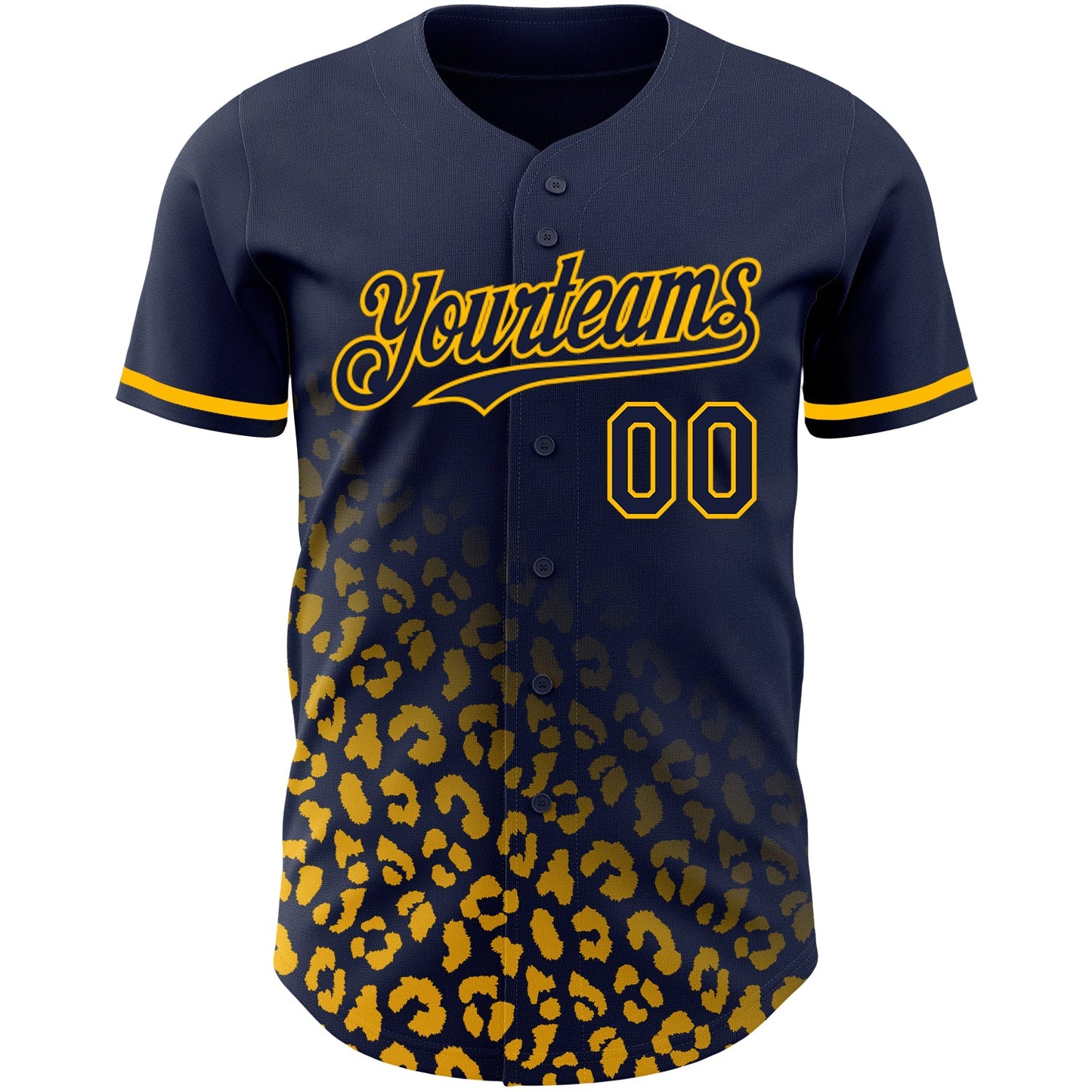 Custom Navy Gold 3D Pattern Design Leopard Print Fade Fashion Authentic Baseball Jersey view 2