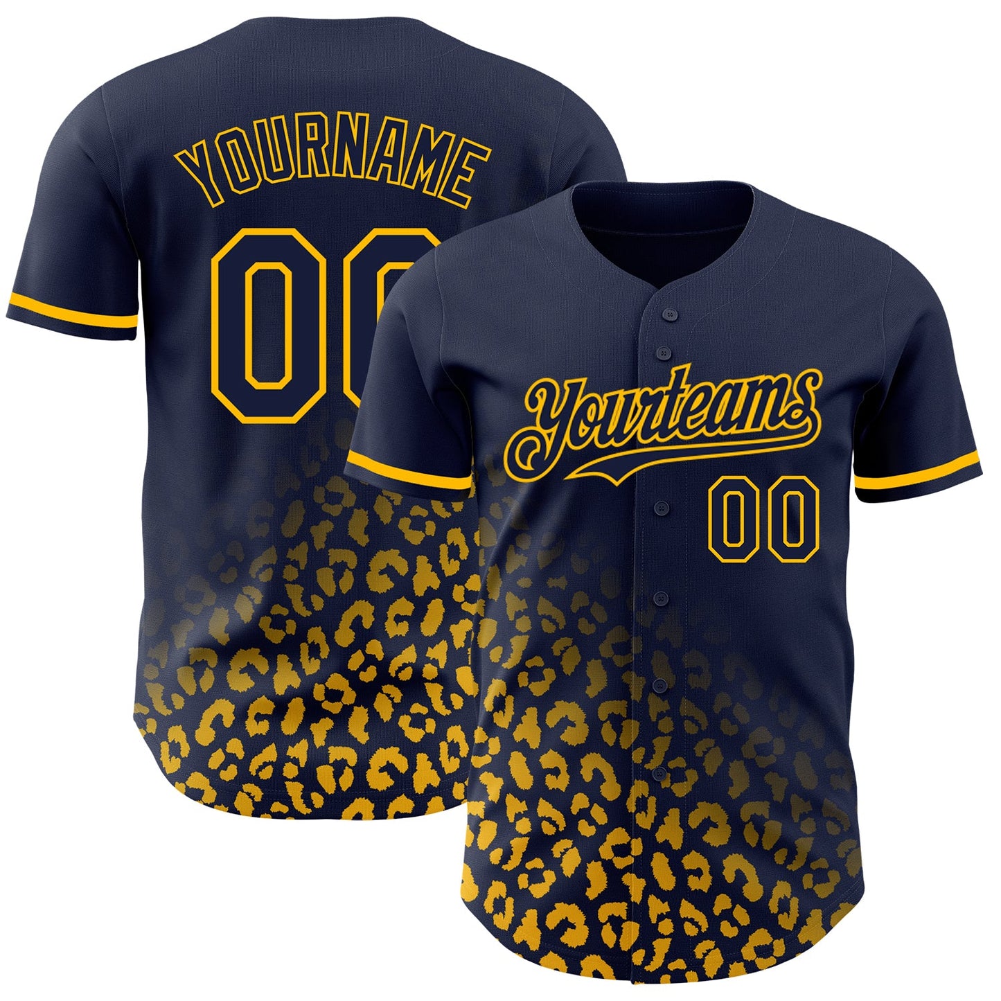 Custom Navy Gold 3D Pattern Design Leopard Print Fade Fashion Authentic Baseball Jersey - Main View