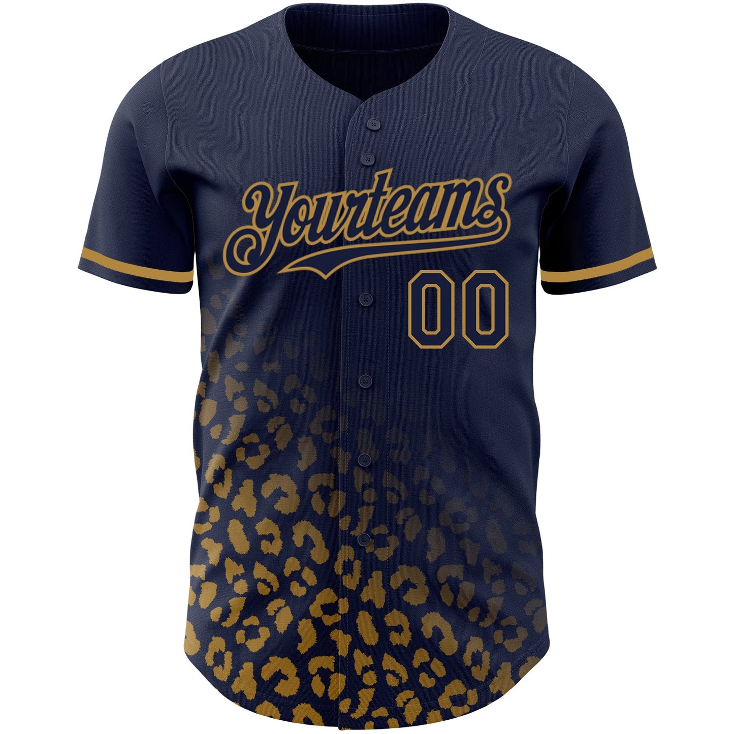 Custom Navy Old Gold 3D Pattern Design Leopard Print Fade Fashion Authentic Baseball Jersey view 2