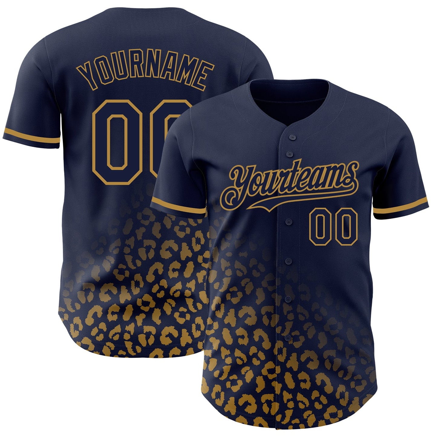 Custom Navy Old Gold 3D Pattern Design Leopard Print Fade Fashion Authentic Baseball Jersey - Main View