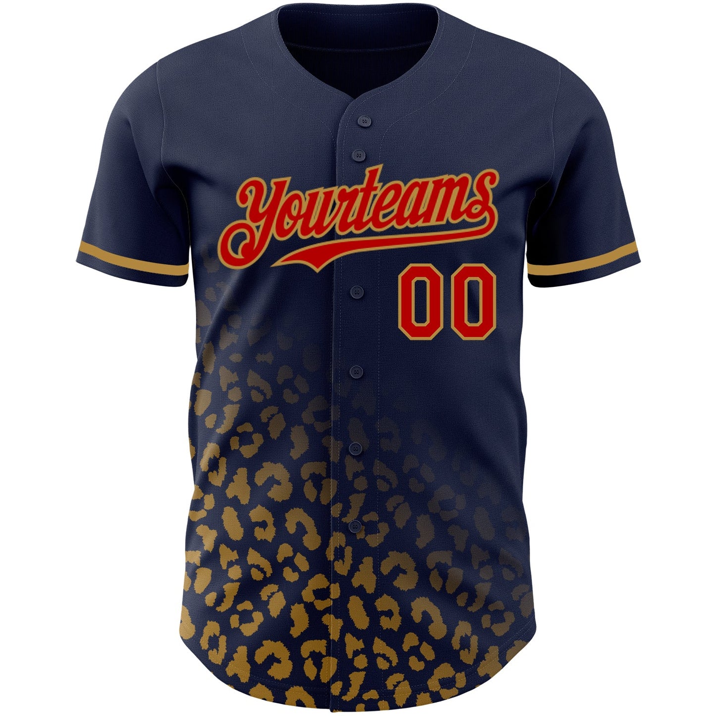 Custom Navy Red-Old Gold 3D Pattern Design Leopard Print Fade Fashion Authentic Baseball Jersey view 2