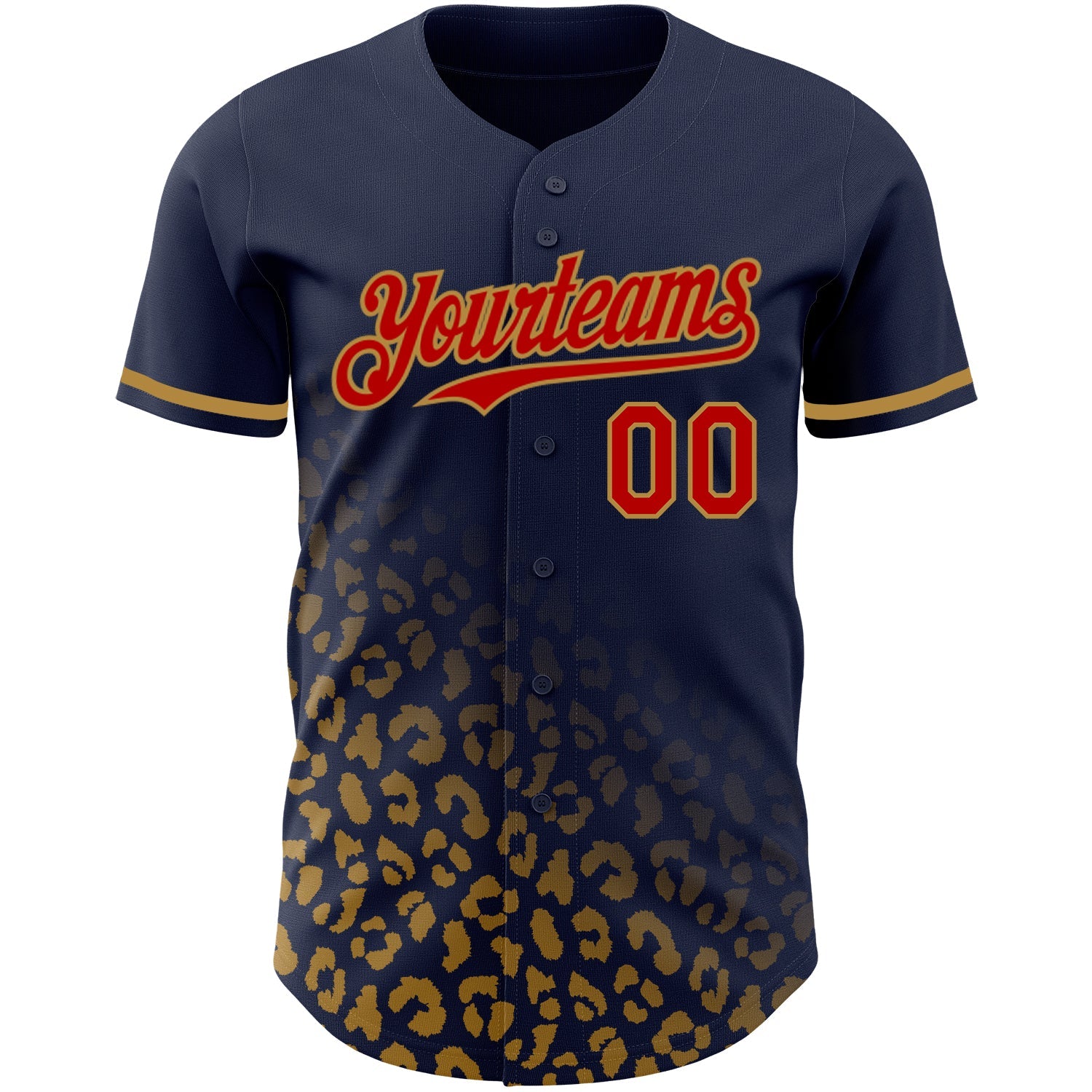 Custom Navy Red-Old Gold 3D Pattern Design Leopard Print Fade Fashion Authentic Baseball Jersey view 2