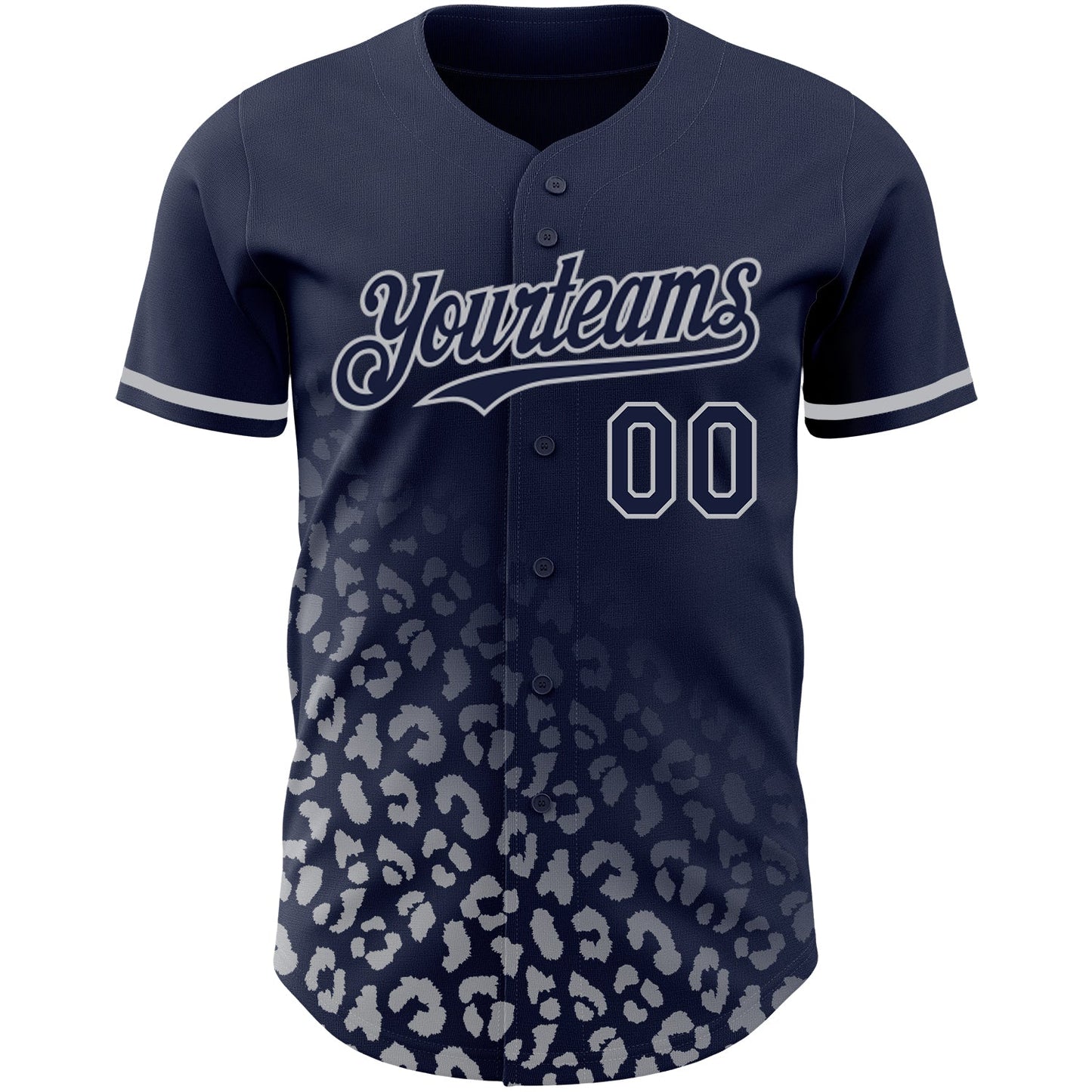 Custom Navy Gray 3D Pattern Design Leopard Print Fade Fashion Authentic Baseball Jersey view 2