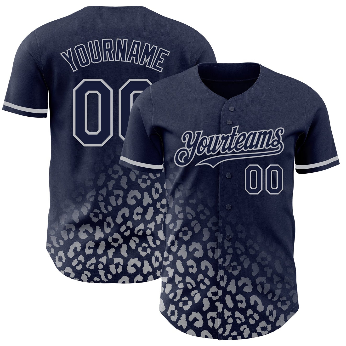 Custom Navy Gray 3D Pattern Design Leopard Print Fade Fashion Authentic Baseball Jersey - Main View