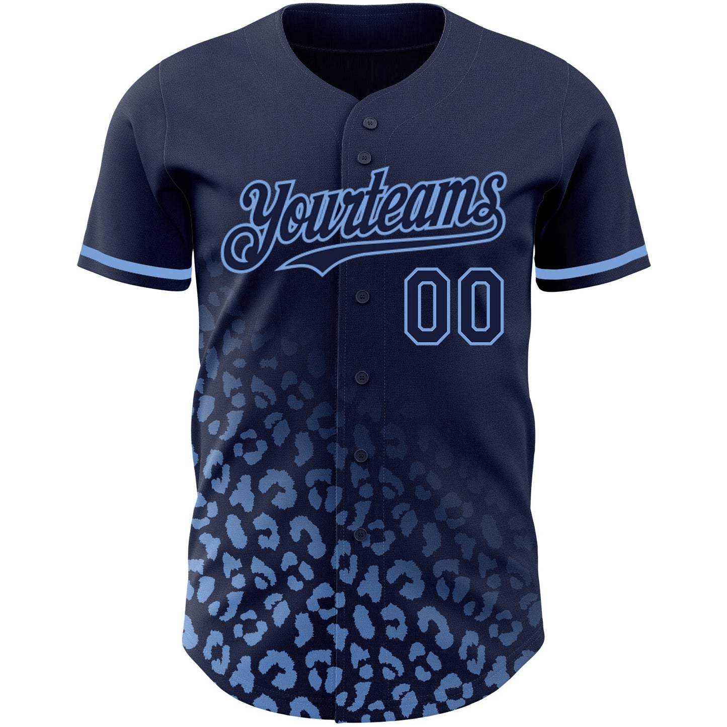 Custom Navy Light Blue 3D Pattern Design Leopard Print Fade Fashion Authentic Baseball Jersey view 2