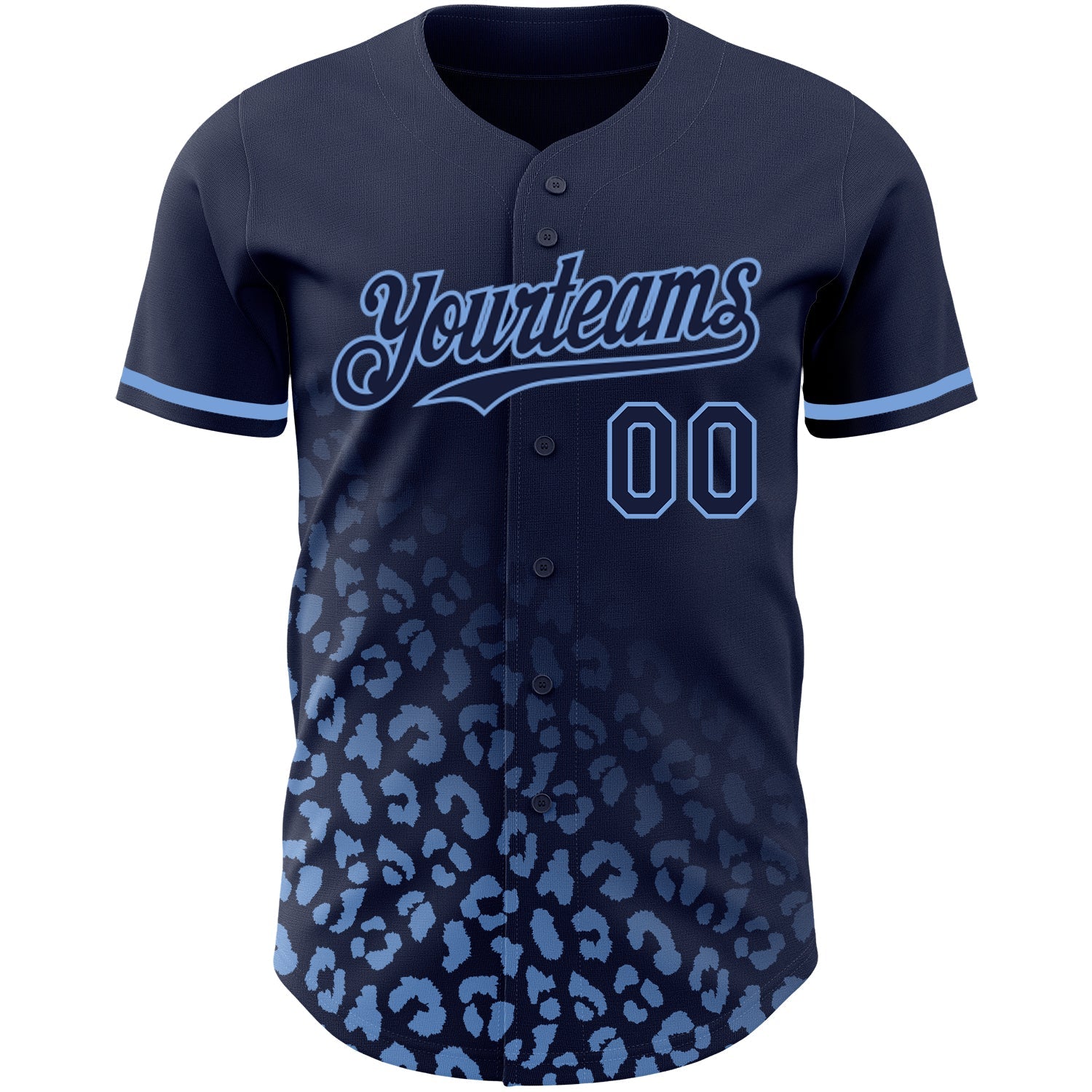 Custom Navy Light Blue 3D Pattern Design Leopard Print Fade Fashion Authentic Baseball Jersey view 2