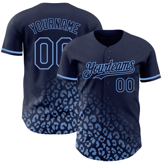 Custom Navy Light Blue 3D Pattern Design Leopard Print Fade Fashion Authentic Baseball Jersey - Main View