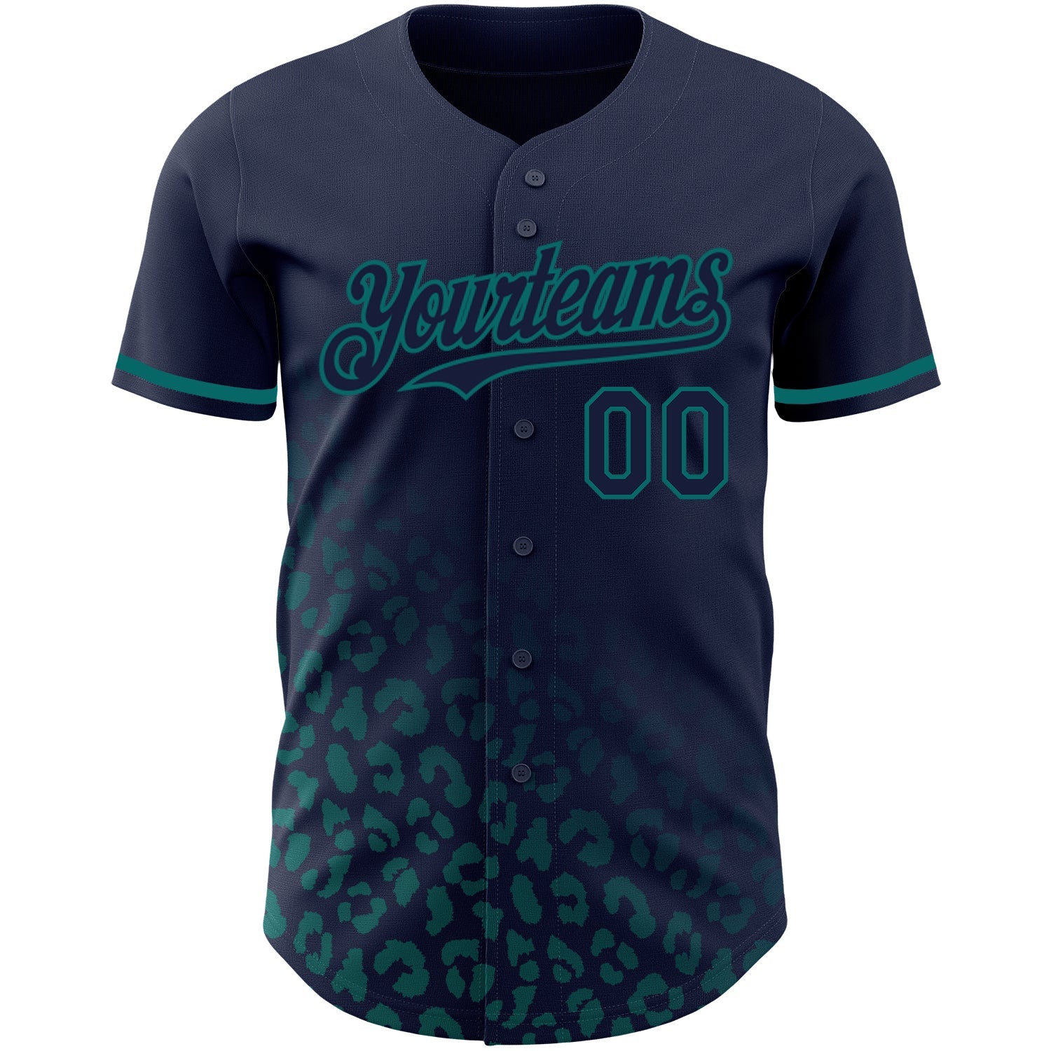 Custom Navy Vintage USA Flag-Teal 3D Pattern Design Leopard Print Fade Fashion Authentic Baseball Jersey view 2