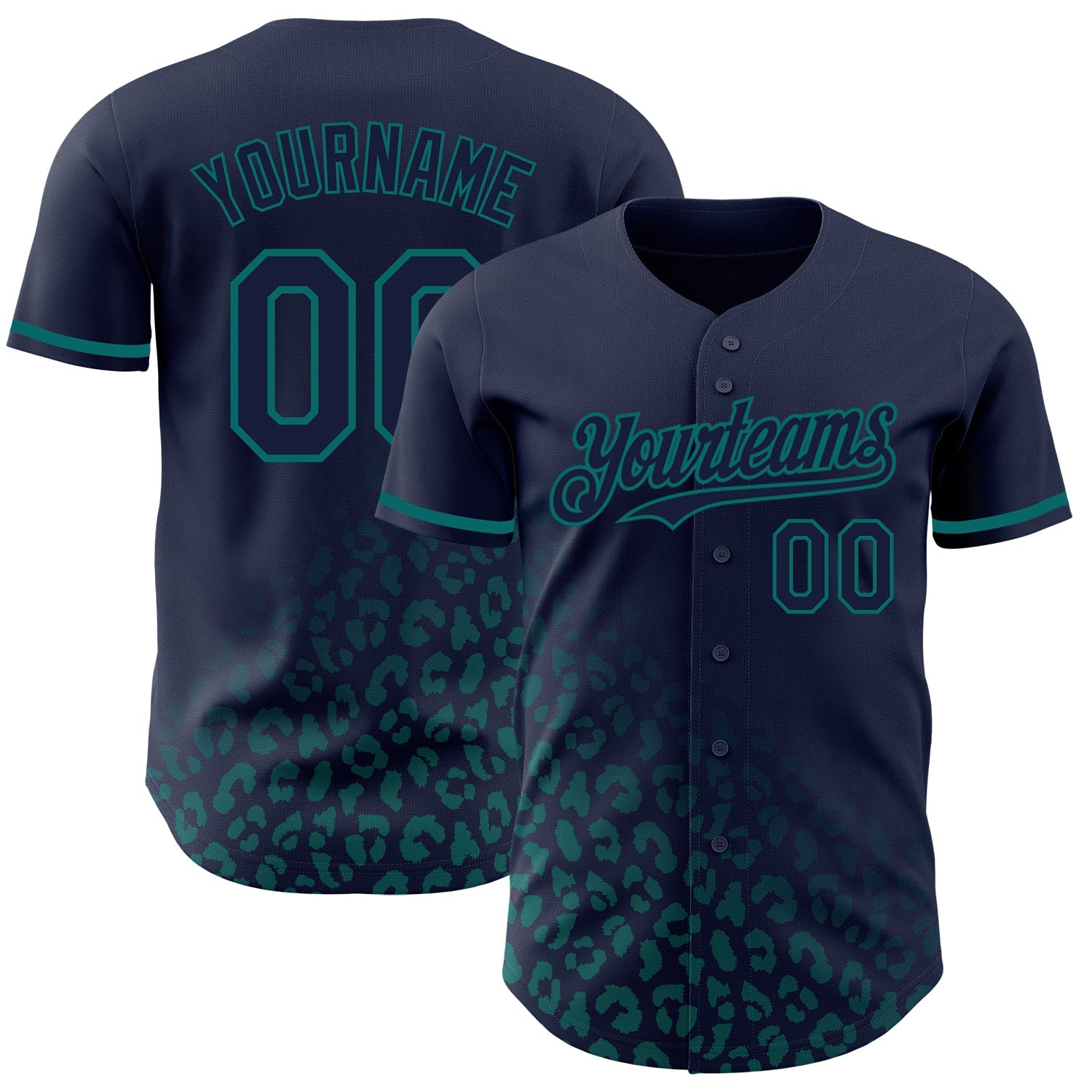 Custom Navy Vintage USA Flag-Teal 3D Pattern Design Leopard Print Fade Fashion Authentic Baseball Jersey - Main View