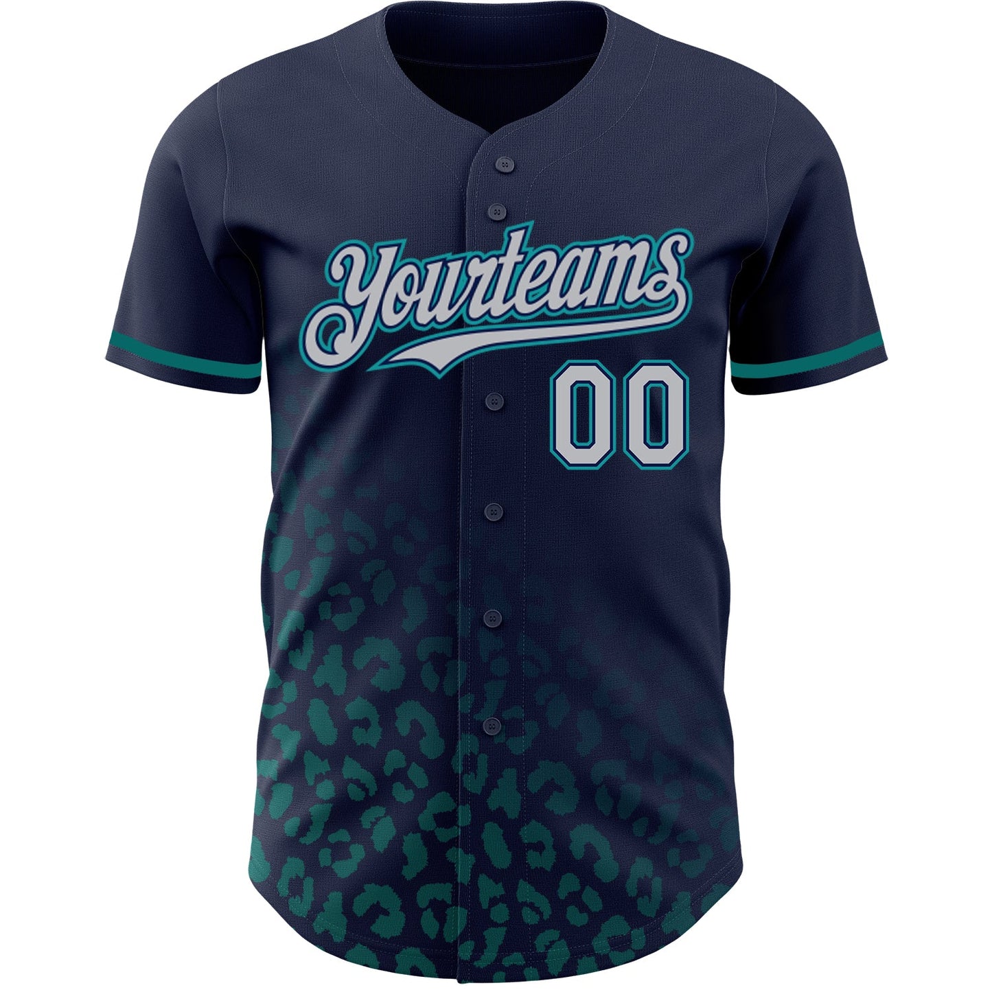 Custom Navy Gray-Teal 3D Pattern Design Leopard Print Fade Fashion Authentic Baseball Jersey view 2
