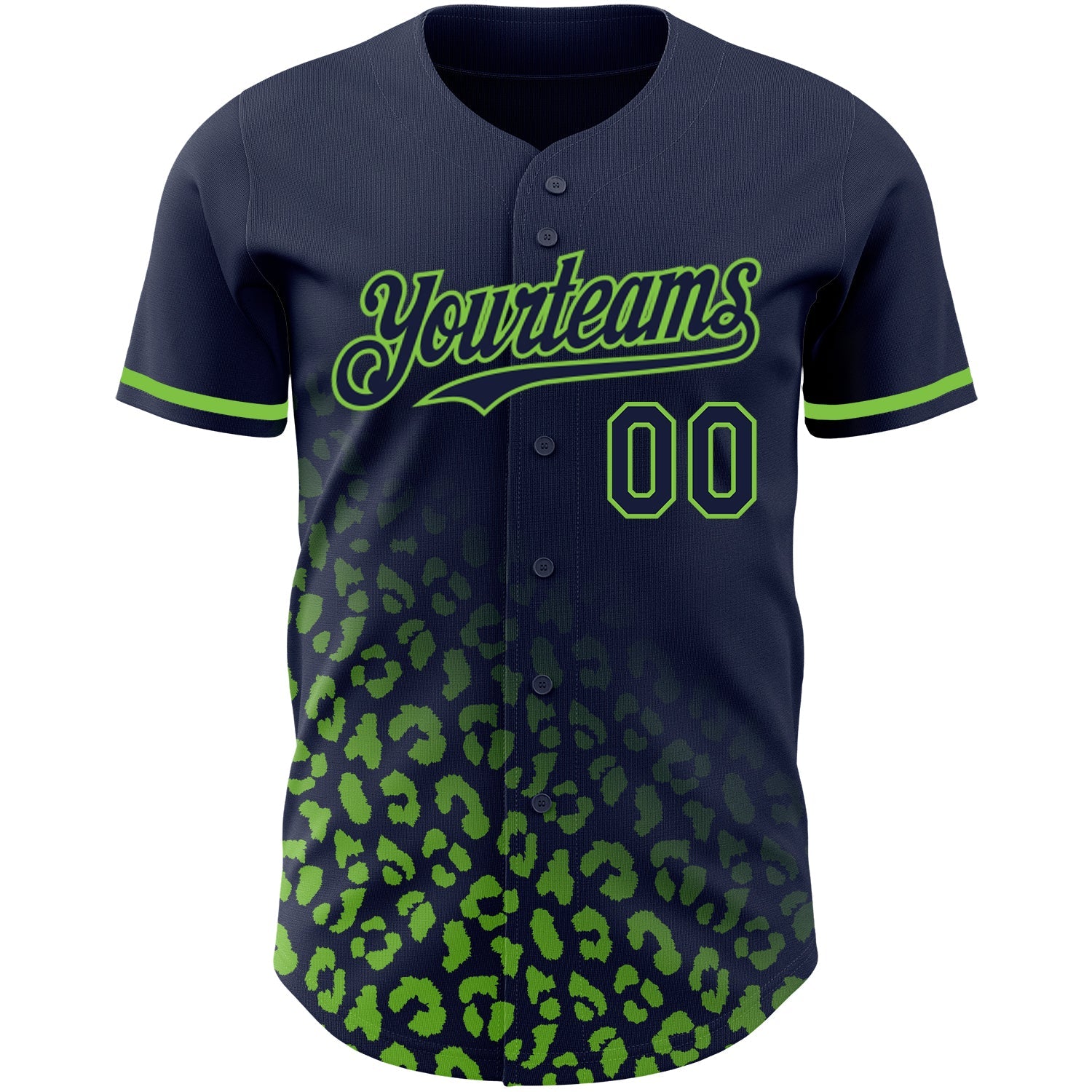 Custom Navy Neon Green 3D Pattern Design Leopard Print Fade Fashion Authentic Baseball Jersey view 2