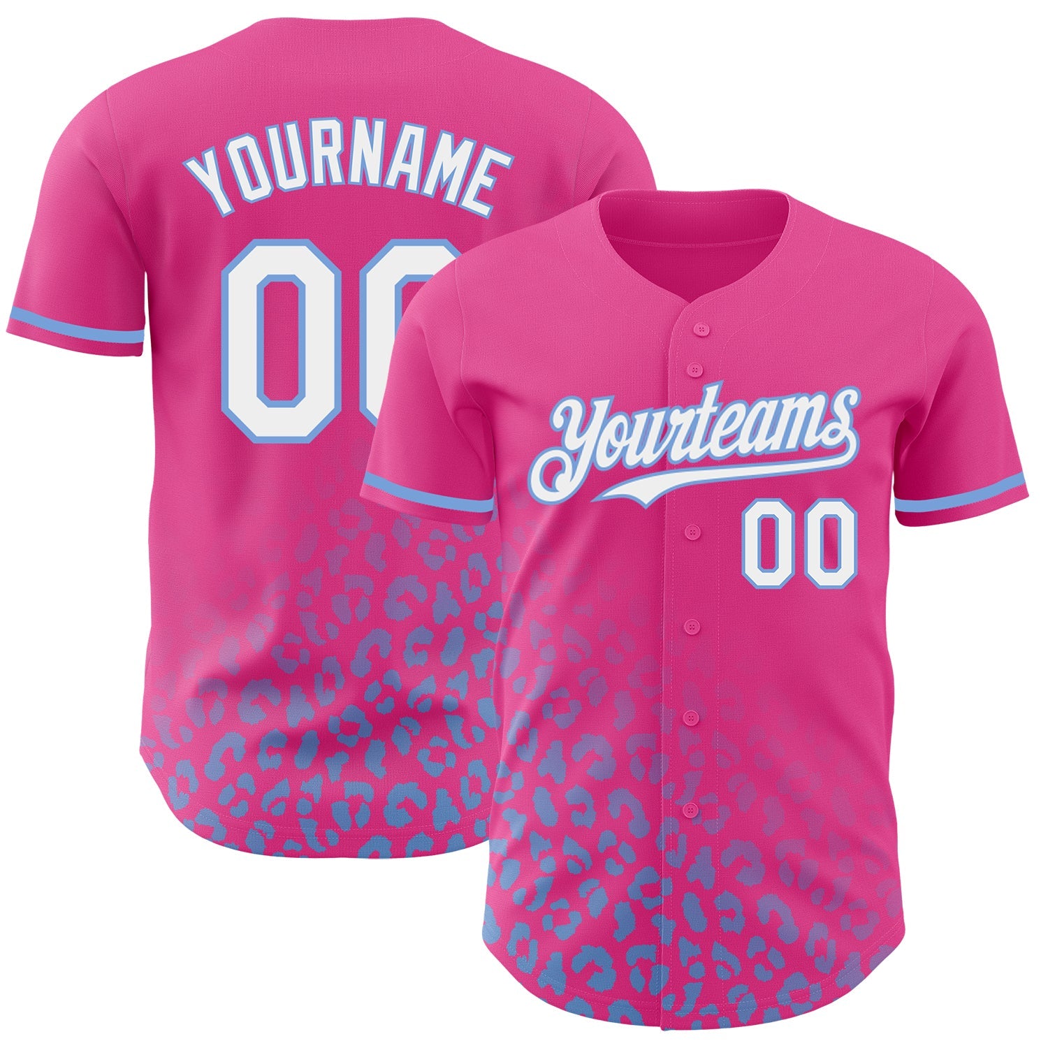 Custom Navy White-Light Blue 3D Pattern Design Leopard Print Fade Fashion Authentic Baseball Jersey - Main View