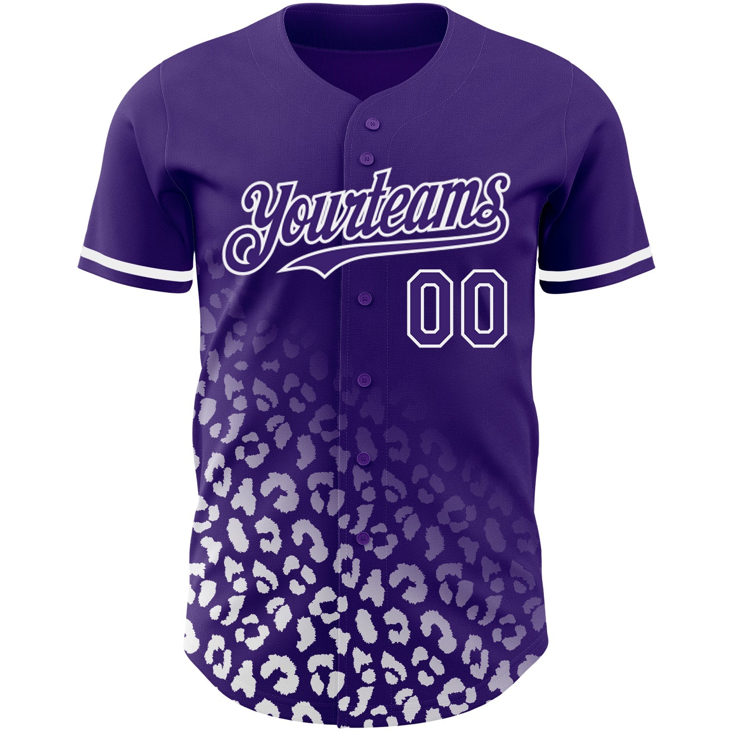 Custom Purple White 3D Pattern Design Leopard Print Fade Fashion Authentic Baseball Jersey view 2