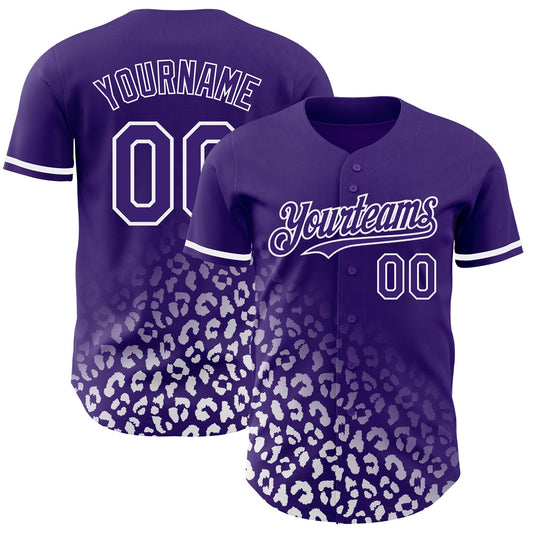 Custom Purple White 3D Pattern Design Leopard Print Fade Fashion Authentic Baseball Jersey - Main View