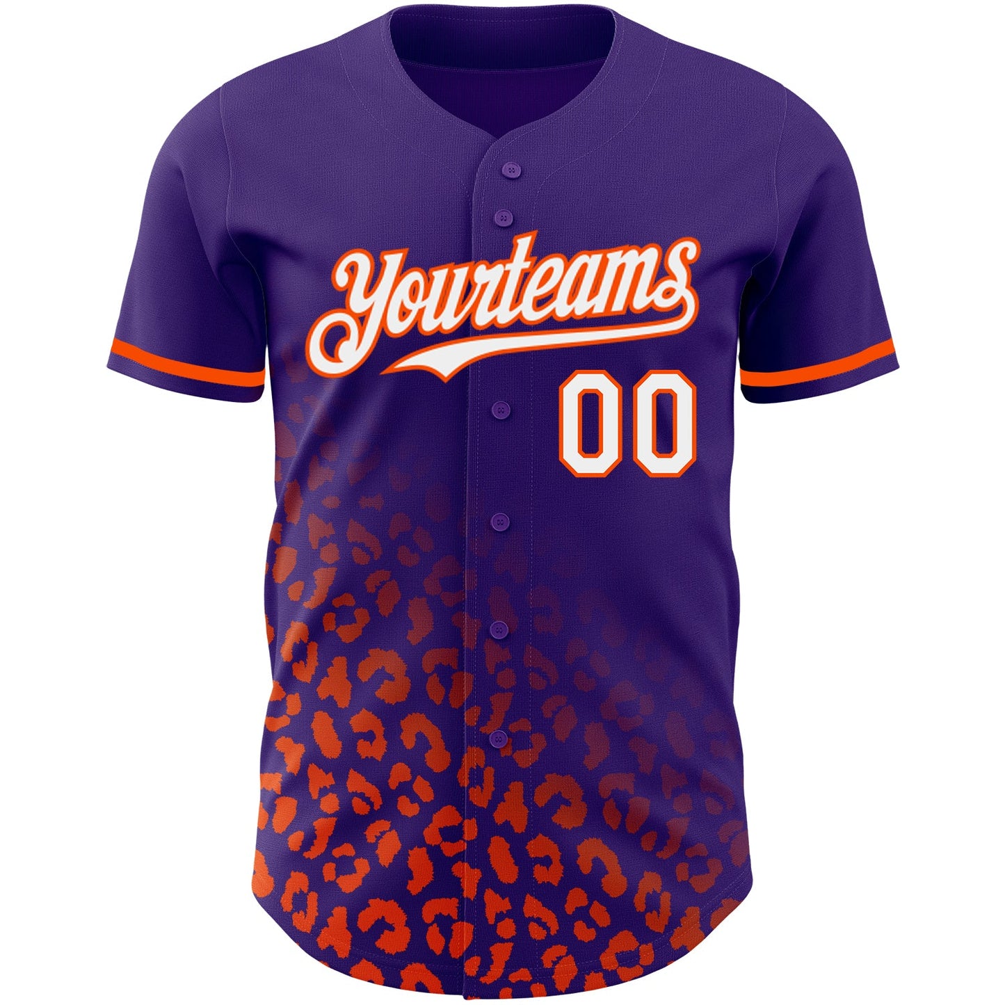 Custom Purple White-Orange 3D Pattern Design Leopard Print Fade Fashion Authentic Baseball Jersey view 2