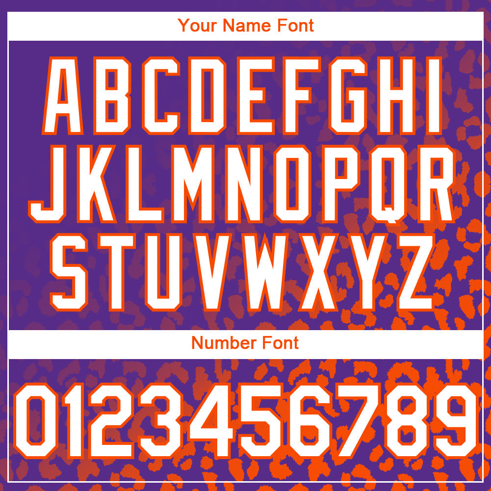 Custom Purple White-Orange 3D Pattern Design Leopard Print Fade Fashion Authentic Baseball Jersey view 5