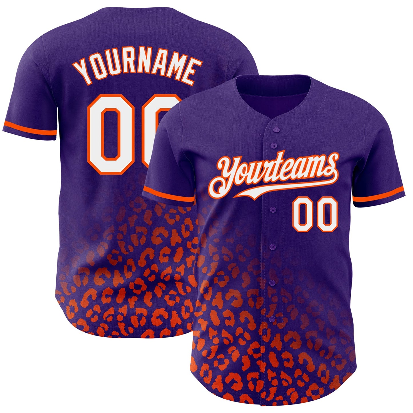 Custom Purple White-Orange 3D Pattern Design Leopard Print Fade Fashion Authentic Baseball Jersey - Main View